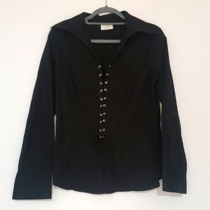 Made in Spain Black Corset Long Sleeve Collar Top